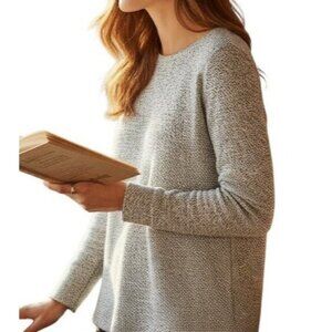 Ann Taylor LOFT Tweed Sweatshirt Black White Marled Size L